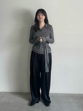 「select MOCA（セレクトモカ）の2WAYソフトシアースキッパーポロトップス（Tシャツ/カットソー、グレー系）」を使った、ruriさん（レディース・148cm）の春コーディネート