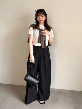 「select MOCA（セレクトモカ）のソフトタッチシンプルデイリーTシャツ（Tシャツ/カットソー、ベージュ系）」を使った、ruriさん（レディース・148cm）の春コーディネート