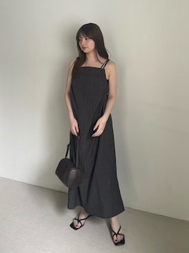 「select MOCA（セレクトモカ）のサイドギャザーキャミワンピース【接触冷感/セットアップ対応】（ワンピース、グレー系）」を使った、ruriさん（レディース・148cm）の夏コーディネート