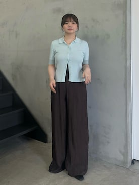 「select MOCA（セレクトモカ）の【ZOZO限定】ハーフスリーブリブニットカーディガン（カーディガン/ボレロ、ブルー系）」を使った、ruriさん（レディース・148cm）の春コーディネート