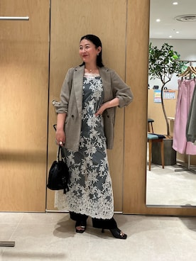 「GALLARDAGALANTE（ガリャルダガランテ）の【手洗い可】シアーレースキャミワンピース（ワンピース、ホワイト系）」を使った、ggchikaさん（レディース・156cm）の春コーディネート