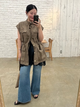 「GALLARDAGALANTE（ガリャルダガランテ）のフレンチリネンジレ（ベスト、グリーン系）」を使った、ggchikaさん（レディース・156cm）の春コーディネート