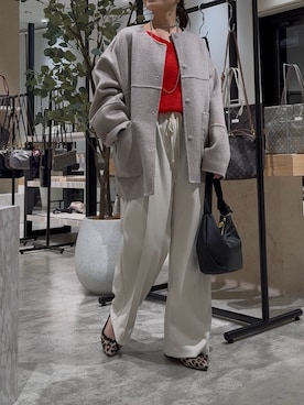 「アイテム（ノーカラージャケット）」を使った、maedaxxxrstoutさん（レディース・153cm）の秋コーディネート