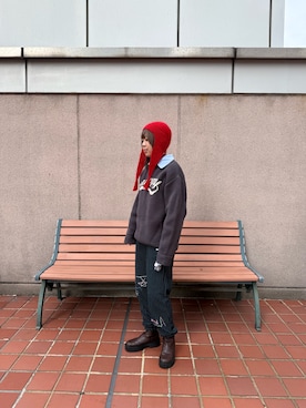 「アイテム（ニットキャップ/ビーニー、レッド系）」を使った、ﾏﾘﾝさん（レディース・152cm）の秋コーディネート