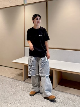 「THE GOODLAND MARKET（ザグッドランドマーケット）のThat’s　The Tee-No plan B（T恤、ブラック系）」を使った、Azuna Yamatsuさん（レディース・158cm）の夏コーディネート