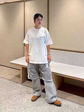 「THE GOODLAND MARKET（ザグッドランドマーケット）のThat’s　THE TEE WAVE CONTROLLER（T恤、ホワイト系）」を使った、Azuna Yamatsuさん（レディース・158cm）の夏コーディネート