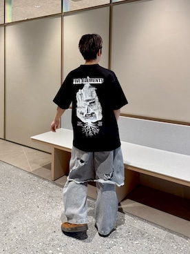 「THE GOODLAND MARKET（ザグッドランドマーケット）のneith.tokyo　DESTROYED DENIM AND LEGCOVER（牛仔褲、グレー系）」を使った、Azuna Yamatsuさん（レディース・158cm）の夏コーディネート