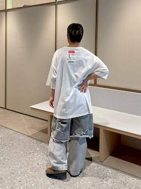 「THE GOODLAND MARKET（ザグッドランドマーケット）のneith.tokyo　DESTROYED DENIM AND LEGCOVER（牛仔褲、グレー系）」を使った、Azuna Yamatsuさん（レディース・158cm）の夏コーディネート