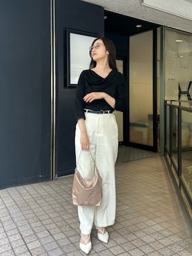 「russet（ラシット）のスタンダードミニショルダーバッグ <クラウズナイロン>（ショルダーバッグ、ピンク系）」を使った、chiiiisnさん（レディース・157cm）の夏コーディネート