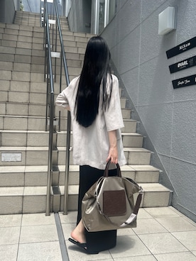 「russet（ラシット）の【Lively city】2WAYビッグトートバッグ（トートバッグ、ベージュ系）」を使った、chiiiisnさん（レディース・157cm）の夏コーディネート