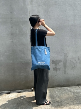 「russet（ラシット）の【インド刺繍】トートバッグ（トートバッグ、ブルー系）」を使った、chiiiisnさん（レディース・157cm）の夏コーディネート