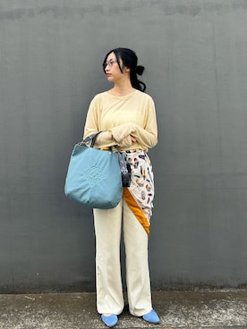「russet（ラシット）のスリム2WAYトートバッグ <コーデュラナイロン>(CE-1404)（トートバッグ、ブルー系）」を使った、chiiiisnさん（レディース・157cm）の春コーディネート