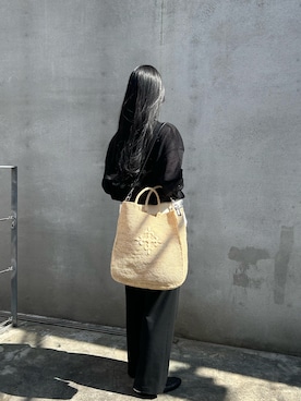 「russet（ラシット）のINDIA ラフィア2WAYトートバッグ（トートバッグ、ベージュ系）」を使った、chiiiisnさん（レディース・157cm）の春コーディネート