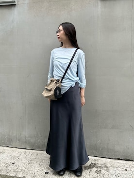 「russet（ラシット）のトラベル2WAYショルダーバッグ（ショルダーバッグ、ベージュ系）」を使った、chiiiisnさん（レディース・157cm）の夏コーディネート