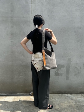 「russet（ラシット）のエコスエードショルダーバッグ（ショルダーバッグ、グレー系）」を使った、chiiiisnさん（レディース・157cm）の夏コーディネート