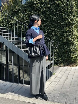 「russet（ラシット）のレザー巾着4WAYショルダーバッグ（ショルダーバッグ、ブラック系）」を使った、chiiiisnさん（レディース・157cm）の春コーディネート