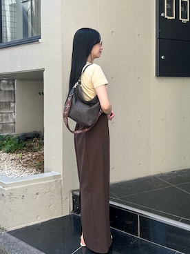 「russet（ラシット）の《WEB限定》【撥水】スタンダードミニショルダーバッグ <ナイロン>（ショルダーバッグ、ブラウン系）」を使った、chiiiisnさん（レディース・157cm）の夏コーディネート