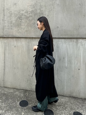 「russet（ラシット）のレザー巾着4WAYショルダーバッグ（ショルダーバッグ、ブラック系）」を使った、chiiiisnさん（レディース・157cm）の春コーディネート