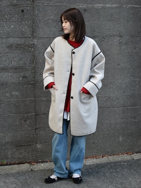 「アイテム（ノーカラーコート）」を使った、ブルーブルーエさん（レディース・158cm）の冬コーディネート