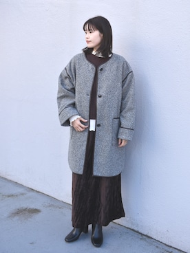 「アイテム（ノーカラーコート）」を使った、ブルーブルーエさん（レディース・158cm）の秋コーディネート