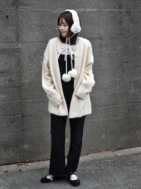 「アイテム（イヤーマフ）」を使った、ブルーブルーエさん（レディース・158cm）の冬コーディネート