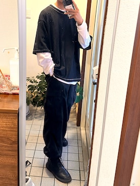 「GU（ジーユー）のアイテム（カーゴパンツ、ブラック系）」を使った、tomoyaさん（メンズ・180cm）の春コーディネート