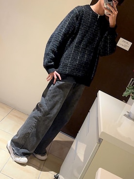 「GU（ジーユー）のアイテム（ニット/セーター、ブラック系）」を使った、tomoyaさん（メンズ・180cm）の春コーディネート