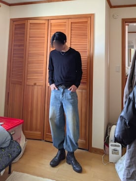 「SHEINのアイテム（デニムパンツ、ブルー系）」を使った、shunさん（メンズ・177cm）の春コーディネート