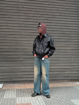 「SHEINのアイテム（デニムパンツ、ブルー系）」を使った、shunさん（メンズ・177cm）の冬コーディネート