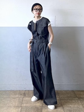 「アイテム（つなぎ/オールインワン、ブルー系）」を使った、tampoさん（レディース・159cm）の夏コーディネート