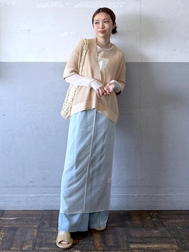 「ADAM ET ROPE'（アダムエロペ）のカバーヒールサンダル（サンダル、ベージュ系）」を使った、tampoさん（レディース・158cm）の春コーディネート