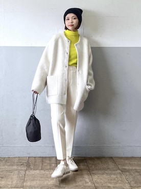 「ノーカラー」｜「アイテム（スラックス）」を使った、tampoさん（レディース・158cm）の秋コーディネート