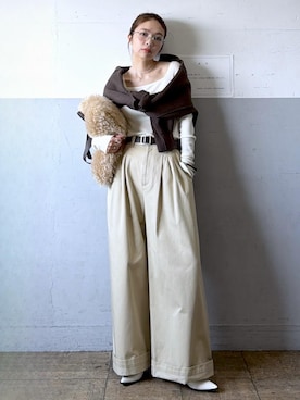 「アイテム（チノパンツ）」を使った、tampoさん（レディース・159cm）の秋コーディネート