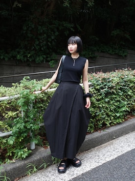 「RIM.ARK（リムアーク）のVolume sole sandal ボリュームソールサンダル（サンダル）」を使った、yoshinosasakiさん（レディース・165cm・30代）の夏コーディネート