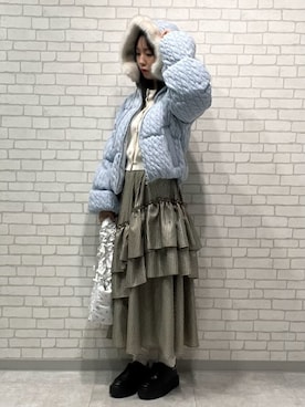 「アイテム（ダウンジャケット/コート、ブルー系）」を使った、FURFURさん（レディース・162cm）の秋コーディネート