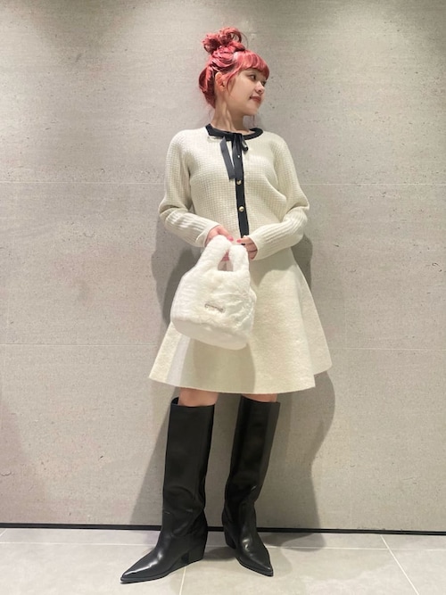 WEB・一部店舗限定カラー】ボウタイトリムニットセットアップ