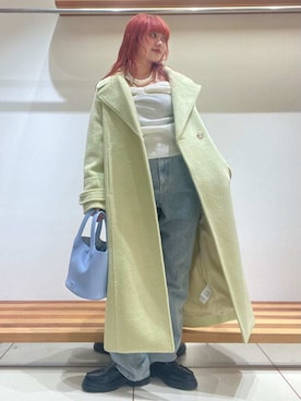 「アイテム（チェスターコート、グリーン系）」を使った、FURFURさん（レディース・154cm）の秋コーディネート