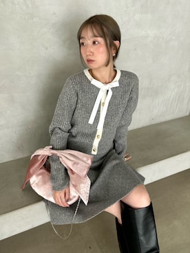 「ベロア」｜「アイテム（ワンピース/ドレス）」を使った、FURFURさん（レディース・157cm）の秋コーディネート