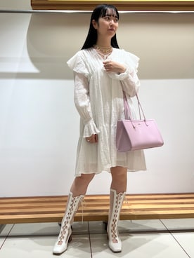 「アイテム（アクセサリー、ピンク系）」を使った、FURFURさん（レディース・161cm）の春コーディネート