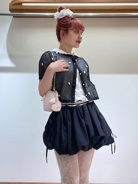 「アイテム（カーディガン/ボレロ、ブラック系）」を使った、FURFURさん（レディース・154cm）の夏コーディネート