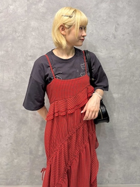 「アイテム（ワンピース/ドレス、レッド系）」を使った、FURFURさん（レディース・152cm）の夏コーディネート