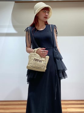 「刺繍」｜「アイテム（帽子）」を使った、FURFURさん（レディース・154cm）の夏コーディネート