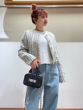 「アイテム（ノーカラージャケット）」を使った、FURFURさん（レディース・154cm）の夏コーディネート