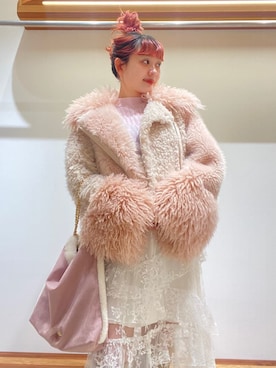 「アイテム（ライダースジャケット）」を使った、FURFURさん（レディース・154cm）の秋コーディネート