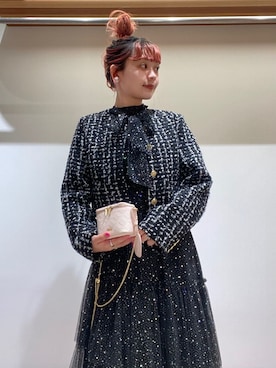 「アイテム（ノーカラージャケット）」を使った、FURFURさん（レディース・154cm）の夏コーディネート