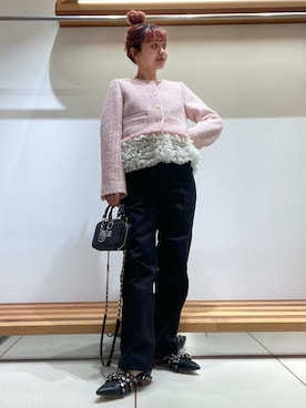 「アイテム（ノーカラージャケット）」を使った、FURFURさん（レディース・154cm）の夏コーディネート
