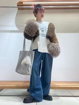 「アイテム（ライダースジャケット）」を使った、FURFURさん（レディース・154cm）の秋コーディネート
