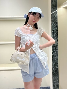 「刺繍」｜「アイテム（帽子）」を使った、FURFURさん（レディース・161cm）の夏コーディネート