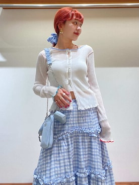 「アイテム（イヤリング、ホワイト系）」を使った、FURFURさん（レディース・154cm）の夏コーディネート