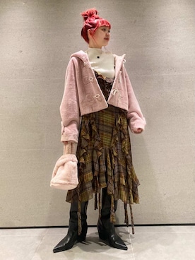 「アイテム（ダッフルコート）」を使った、FURFURさん（レディース・154cm）の秋コーディネート